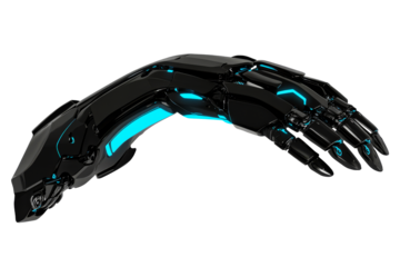 Cybernetic Arm with Turquoise Lighting, cut out transparent