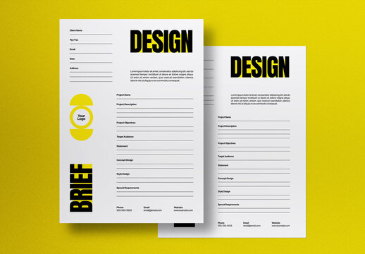 White Yellow Utilitarian Design Brief A4 & US Letter Layout