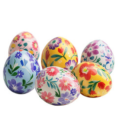 Beautiful easter eggs decorated with floral patterns for easter holiday celebration and decoration ideas on transparent background