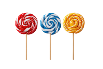 Set of colorful swirl lollipops isolated on transparent background

