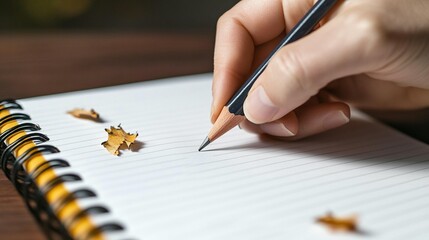 Hand writing with pencil on notebook