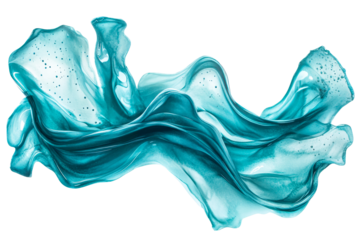 Flowing Teal Acrylic Paint Swirl Abstract Shape, cut out transparent