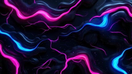 Vibrant abstract digital background with flowing waves of pink, blue, and black colors creating a sense of movement and energy.