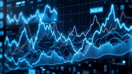 animation of real-time financial metrics rendered as dynamic wireframe graphs, clean layered interface - Powered by Adobe