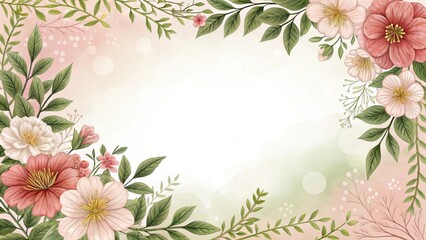 Watercolor floral frame with pink and white flowers for invitations and cards