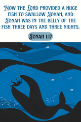 An illustration of Jonah and fish.