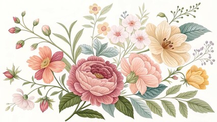 Elegant floral arrangement with pastel colors and soft light background illustration