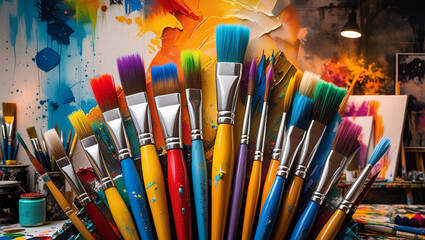 dynamic art piece showcasing brush Vibrant paint splash ai genrative