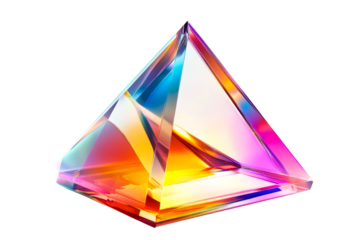 Prism crystal pyramid structure, iridescent facets, isolated, cut out transparent