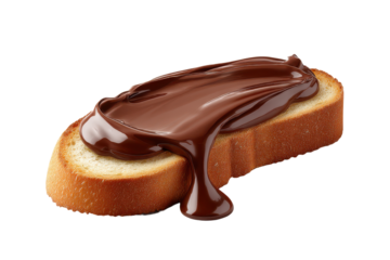 Slice of toasted bread with chocolate spread isolated on transparent background