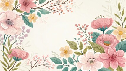 Floral Background with Pink Flowers and Leaves for Invitation or Wallpaper