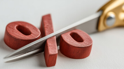 Percentage Cut: A macro shot showing the concept of cutting interest rates, highlighting financial reduction, or decrease in prices using a pair of scissors.