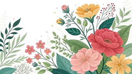 Elegant Floral Arrangement with Soft Colors and Artistic Illustration Style Background