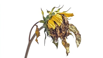 Wilted Sunflower Struggling Under the Scorching Sun in Nature Isolated on Transparent Background. Cutout of Resilient Beauty.
