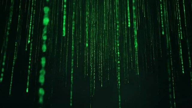 Endless streams of falling green code flow vertically on a dark background