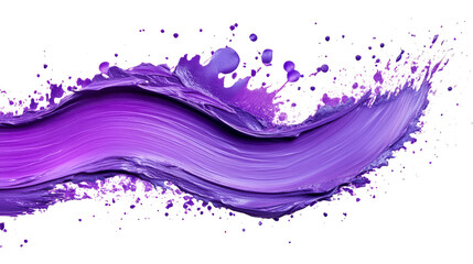 Vibrant purple paint stroke with splatter effect, cut out transparent
