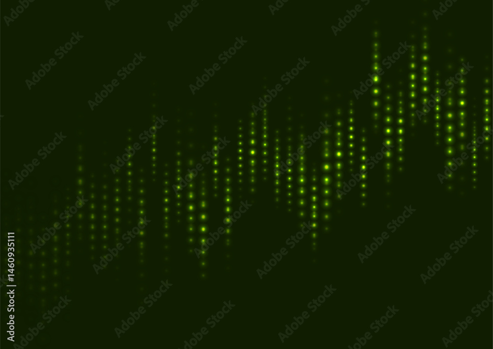 Poster Abstract green neon growing financial graph chart background. Vector dotted lines tech design