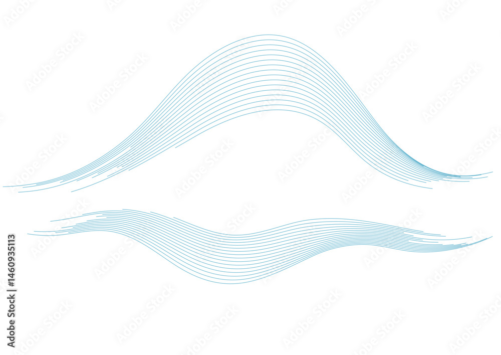 Poster Blue minimal wavy lines abstract futuristic tech background. Vector digital design