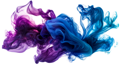 Swirl of purple and blue smoke, cut out transparent