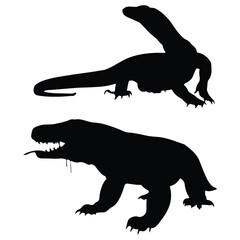 Komodo Dragons silhouette, Komodo Dragons vector, Komodo illustration, silhouette, set icon, silhouette, Komodo