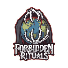 Forbidden rituals vector design, Scare skeleton holding on earth vector illustration