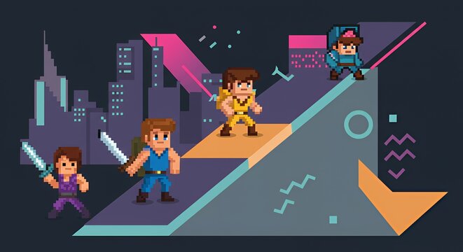Fototapeta Pixel Art Adventure: Retro Game Heroes