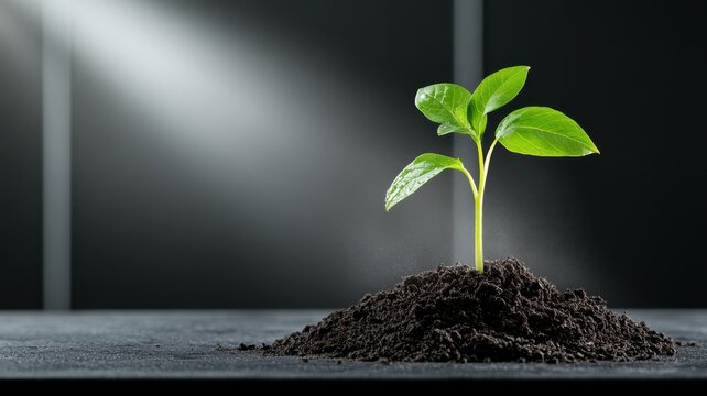 New Life: Seedling Growing in Soil with Light seedling growing soil light plant new life sprout eco