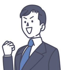 ガッツポーズをするスーツの男性