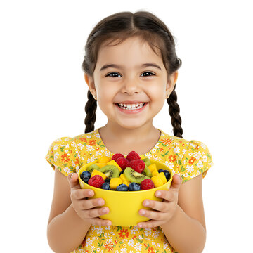little girl eating fruit salad