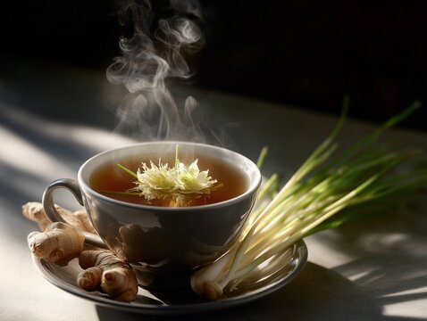 Wedang Jahe, hot ginger tea with lemongrass, traditional cup