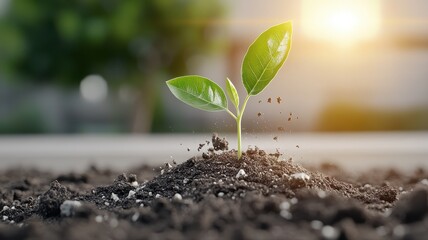 New Life: Green Sprout Growing in Soil sprout soil green seedling growth new life beginning plant ai