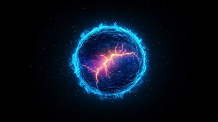 Obraz premium A vibrant cosmic sphere emitting electric energy amid a starry backdrop, symbolizing the mysteries of the universe