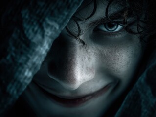 Close-up portrait of a person with a mischievous expression.