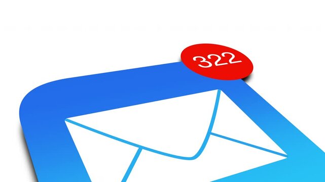 Animated floating eMail inbox notification alert with rising counter
