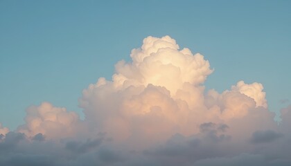 Softly Lit Cumulus Clouds Against a Serene Blue Sky, Peaceful At