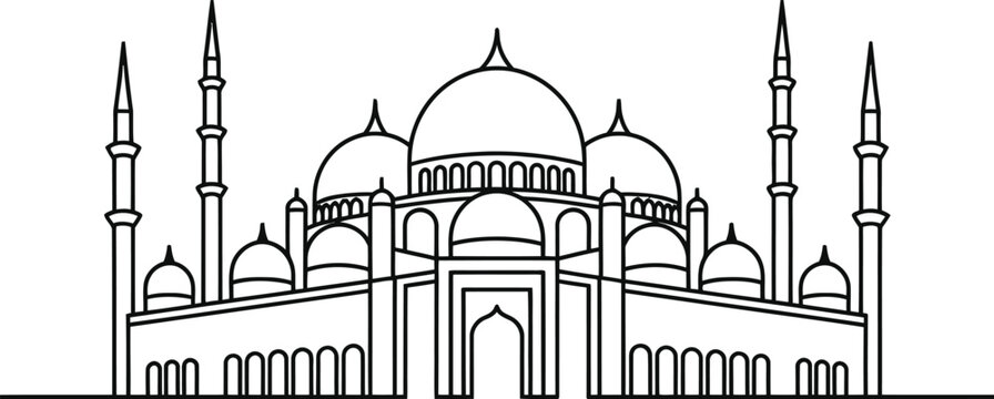 black and white mosque building outline clip art preview