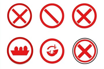 Fototapeta premium Set of prohibition signs, red circles with white/red symbols, prohibiting various actions