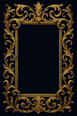 Luxury Ornate Gold Vintage Frame on Black Background