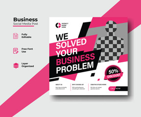 Professional Corporate Business Postcard Template with Angular Shapes – Pink, Black & White Professional Design