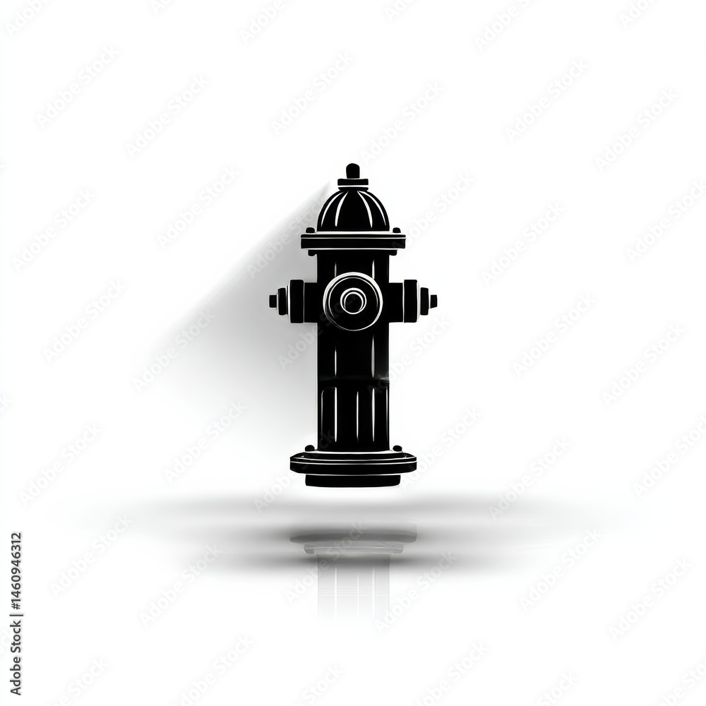 Poster silhouette of a fire hydrant with distinct shadows on a clean white background, ready for emergency 