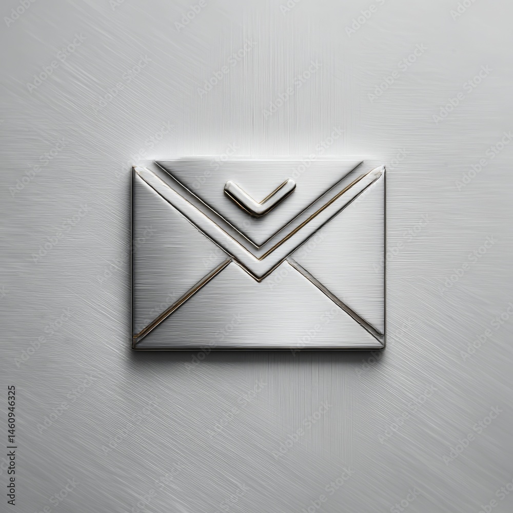 Poster Silver Envelope Icon: A Shiny Representation of Digital Communication on a Textured Background