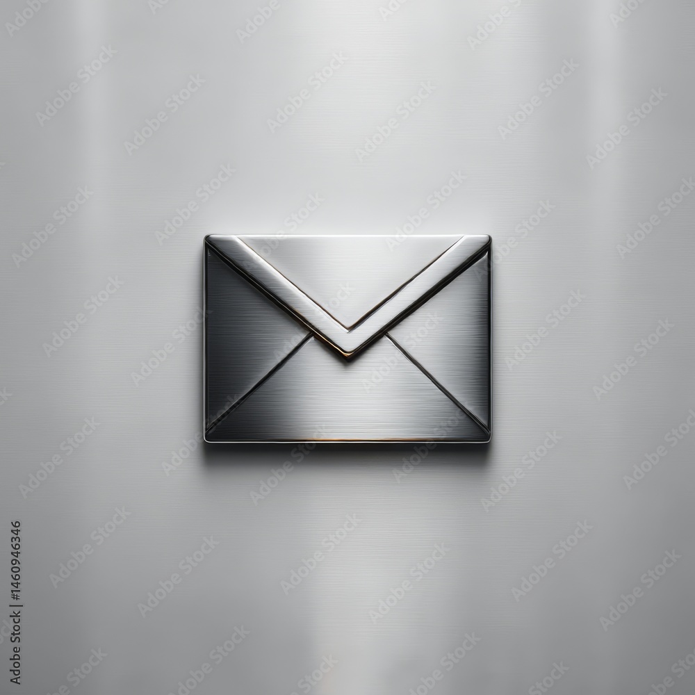 Aufkleber silver envelope icon on brushed metal: sleek communication symbol for modern design projects and dig