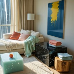 Generative AI, Modern High-Rise Living Room with Pop Art Decor