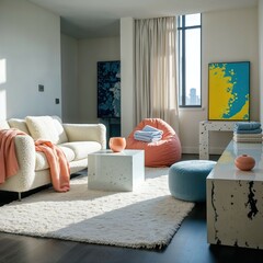 Generative AI, Modern High-Rise Living Room with Pop Art Decor