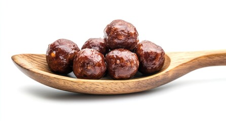 Obraz premium Chocolate cereal balls on wooden spoon