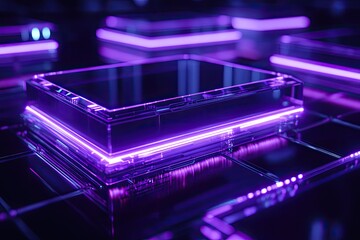 Abstract, glowing,  purple,  glass  cubes,  tech,  futuristic