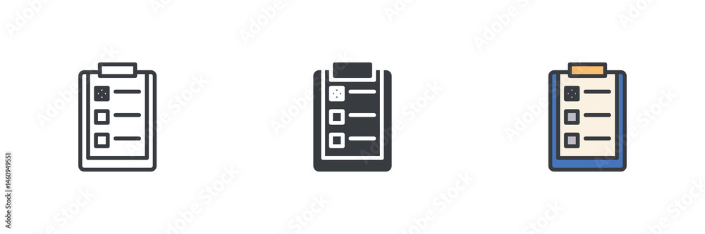 Poster Clipboard with a checklist different style icon set