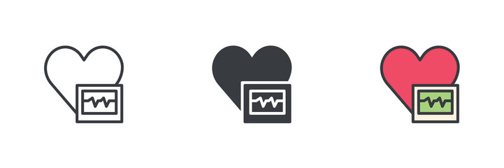 Electrocardiogram or ECG different style icon set