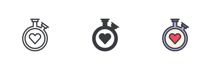 Stopwatch with heart different style icon set