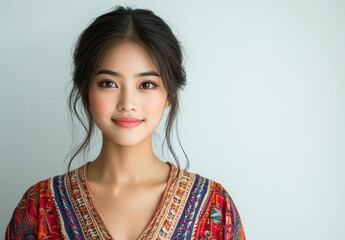 Portraits of woman in traditional clothing emphasize pride in cultural roots and authentic self expression, make her versatile for campaigns on diversity and heritage.